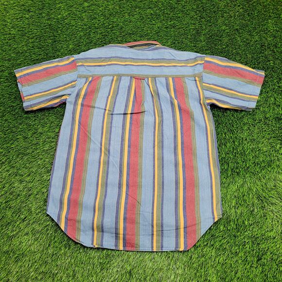 Vintage MOD Striped Denim Button Shirt Medium 22x29 Baggy Vertical-Stripes - Picture 3 of 13